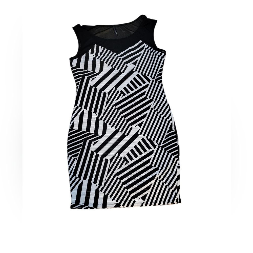 Bodycon Black and White Geometric Pattern Dress